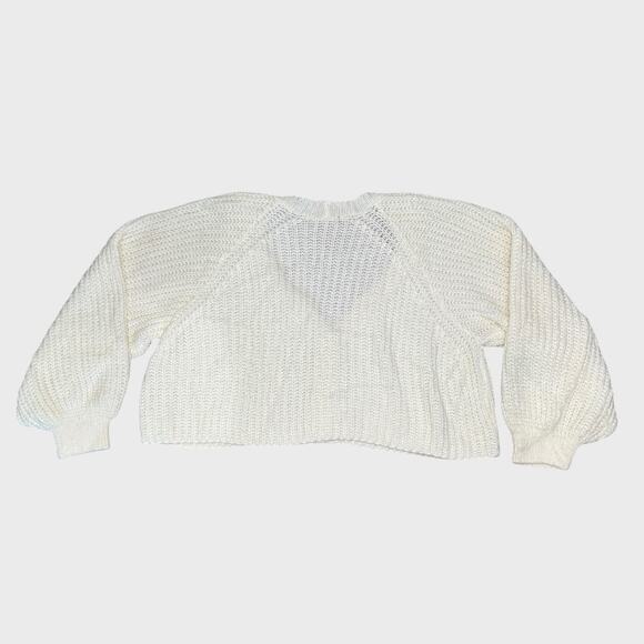 Nasty Gal Cropped Knit Sweater Small White Balloon Sleeve Button Up Slouchy Fit - Picture 6 of 7